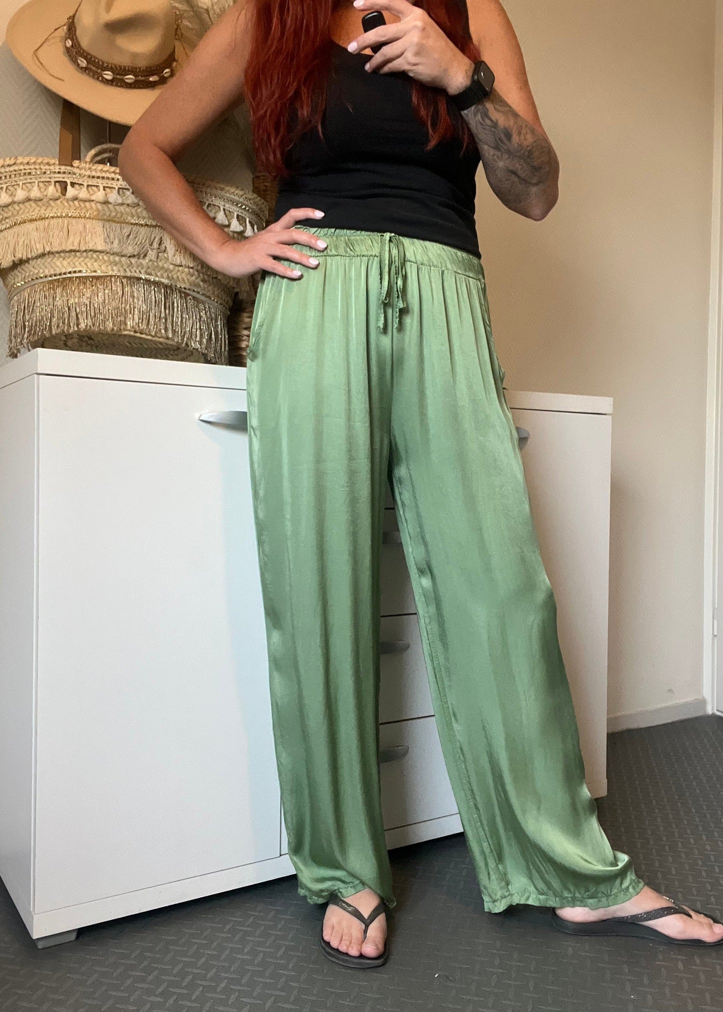 heerlijke losse satijn look broek van viscose
