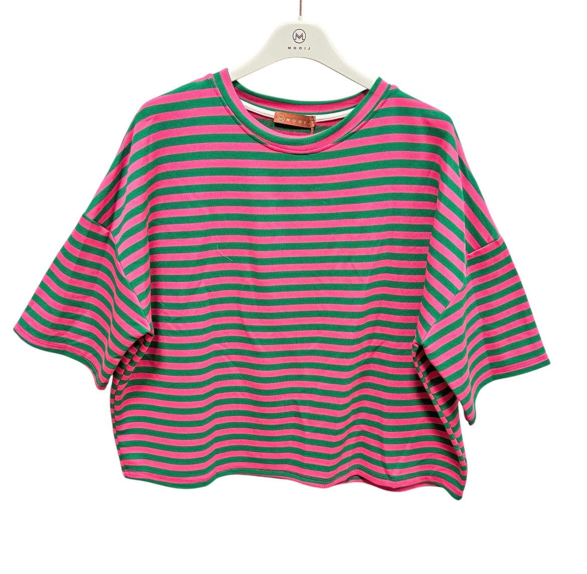 Gestreept oversized dames shirt met driekwart mouwen in 8 veshillende kleurcombinatie's van Piek Fashion