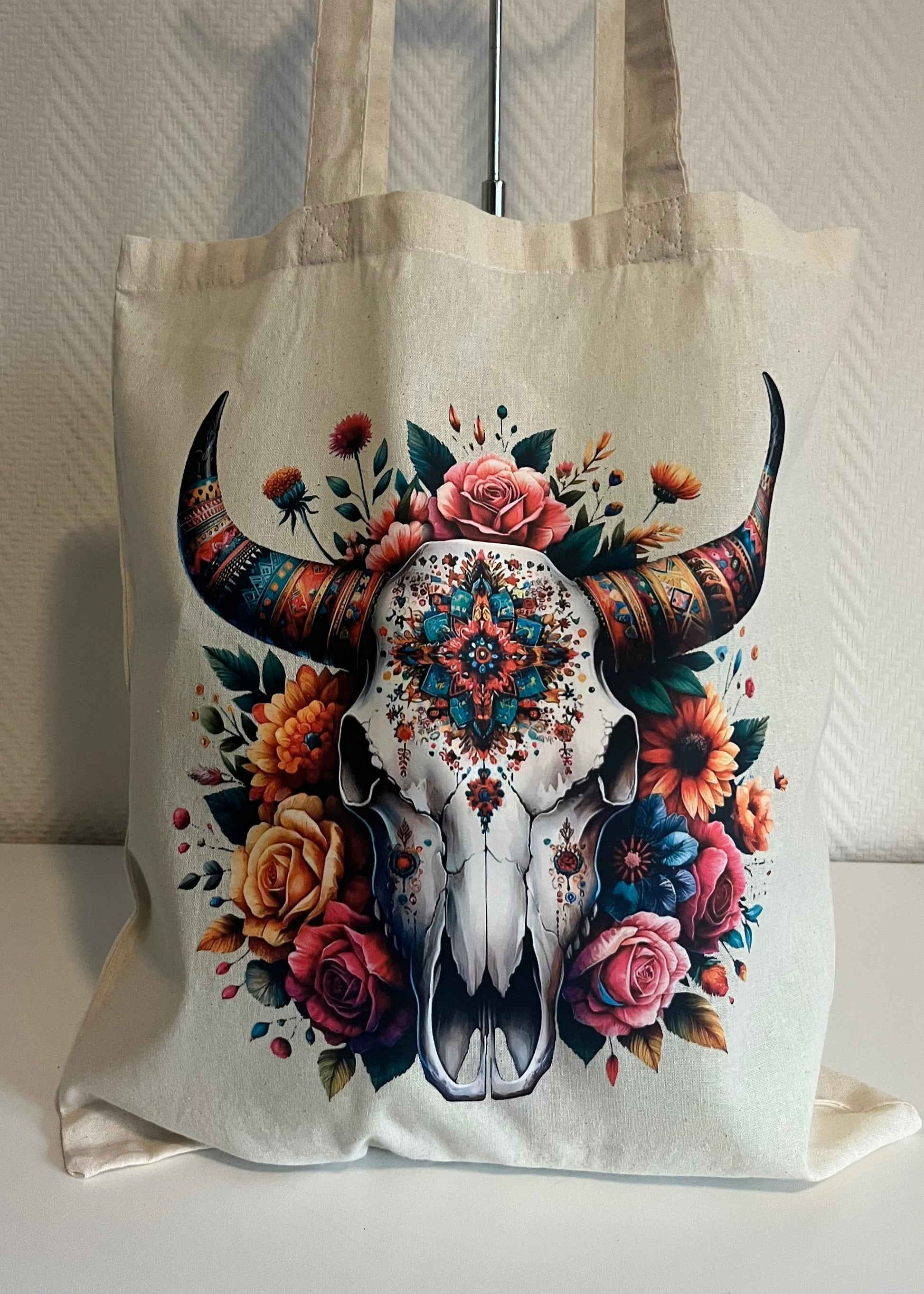 bedrukte katoenen tas met boho opdruk