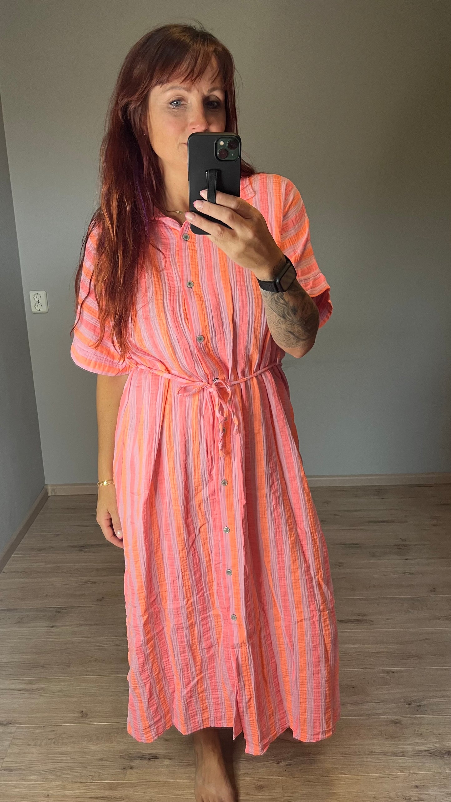 Maxi Jurk van Mousseline In Coral