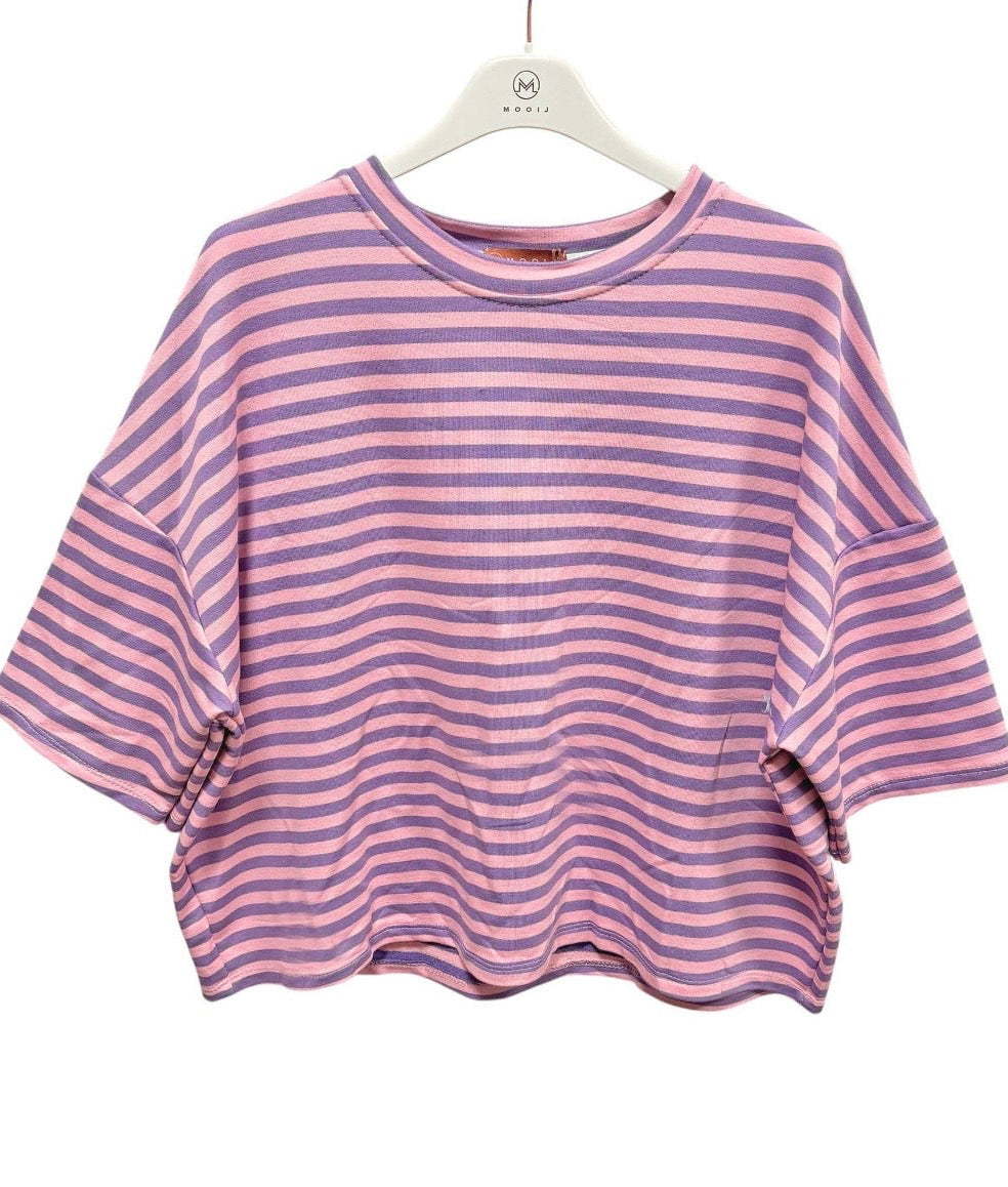 Gestreept oversized dames shirt met driekwart mouwen in 8 verschillende kleurcombinatie's van Piek Fashion