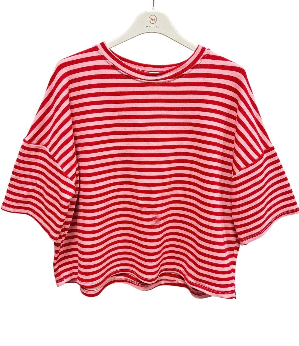 Gestreept oversized dames shirt met driekwart mouwen in 8 verschillende kleurcombinatie's van Piek Fashion