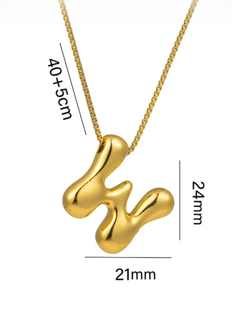 Stainless steel ketting met letter initialen hanger in bubble vorm in goud of zilver van Piek Fashion