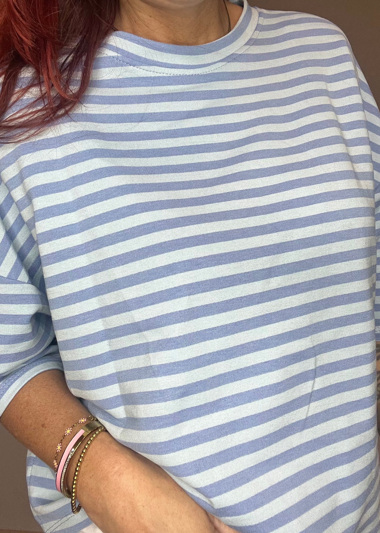 Gestreept oversized dames shirt met driekwart mouwen in 8 verschillende kleurcombinatie's van Piek Fashion