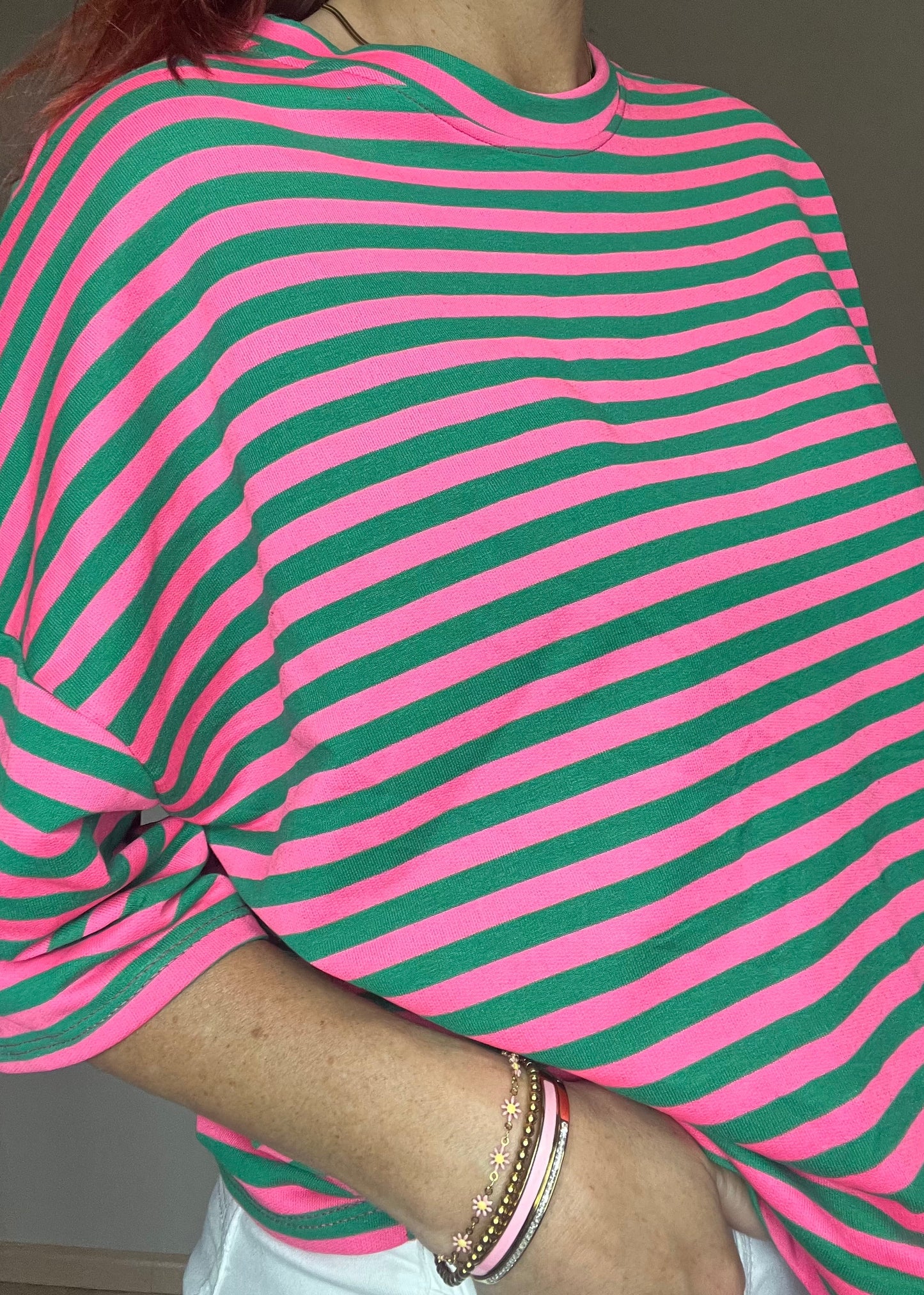 Gestreept oversized dames shirt met driekwart mouwen in 8 verschillende kleurcombinatie's van Piek Fashion