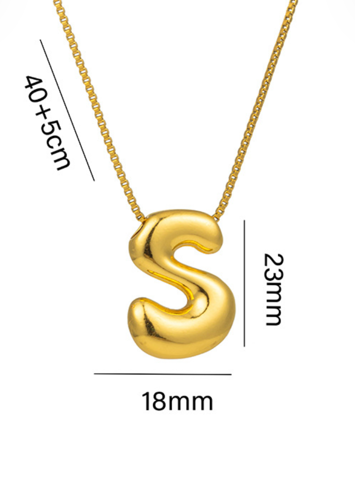 Stainless steel ketting met letter hanger in bubble vorm in goud of zilver van Piek Fashion