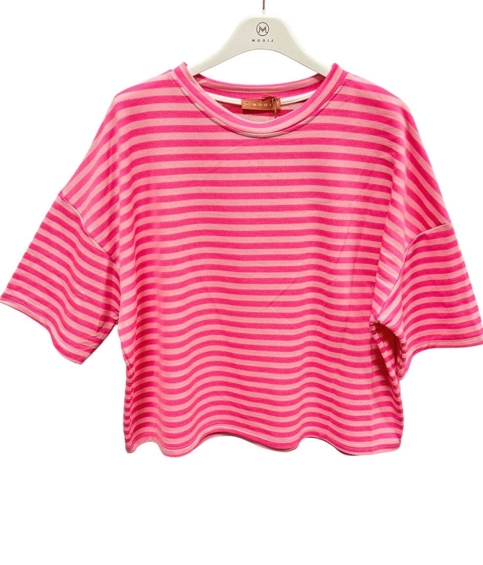 Gestreept oversized dames shirt met driekwart mouwen in 8 verschillende kleurcombinatie's van Piek Fashion