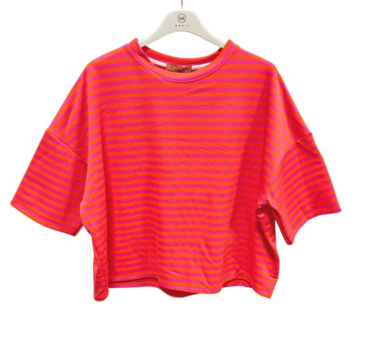 Gestreept oversized dames shirt met driekwart mouwen in 8 verschillende kleurcombinatie's van Piek Fashion