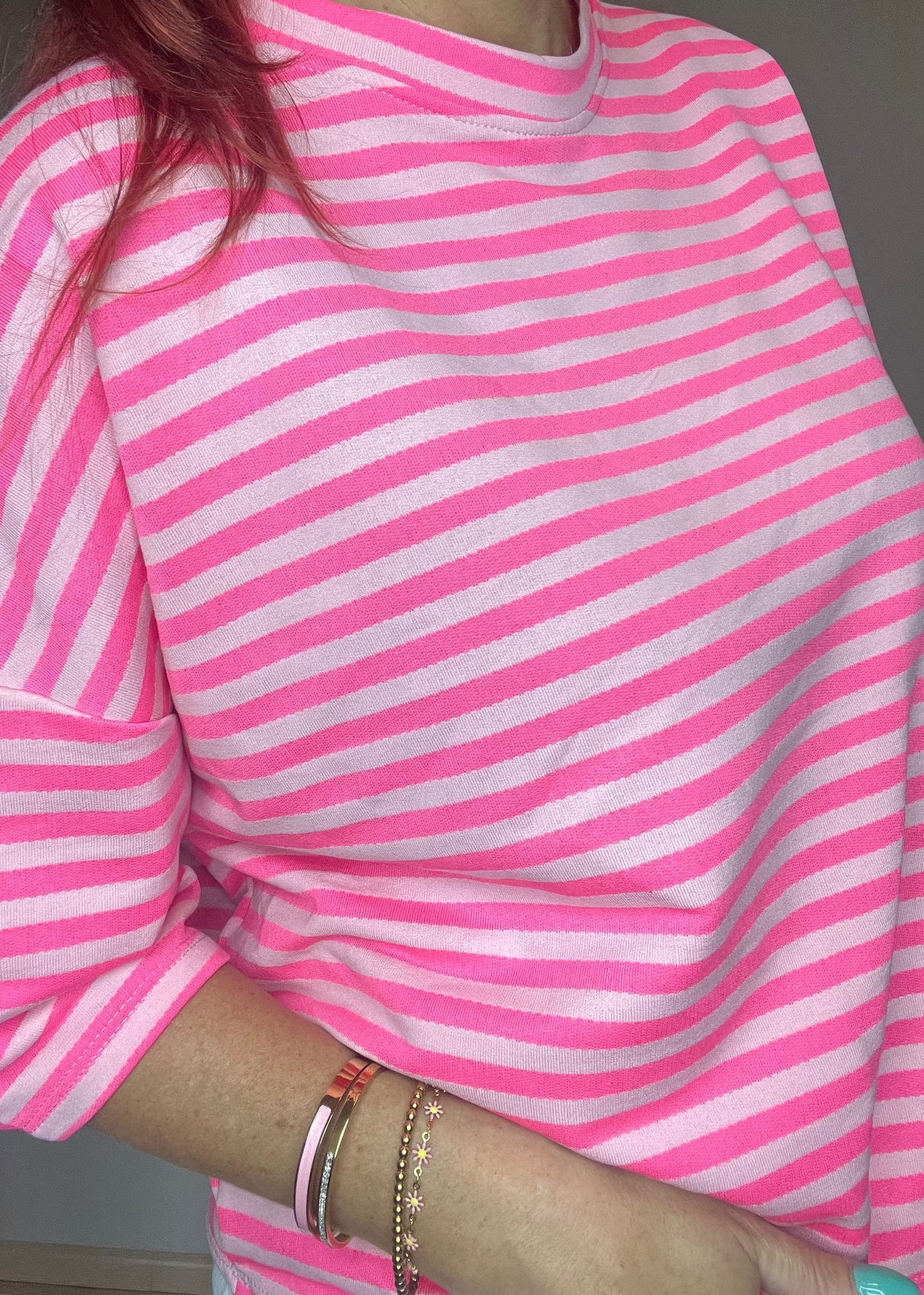 Gestreept oversized dames shirt met driekwart mouwen in 8 verschillende kleurcombinatie's van Piek Fashion