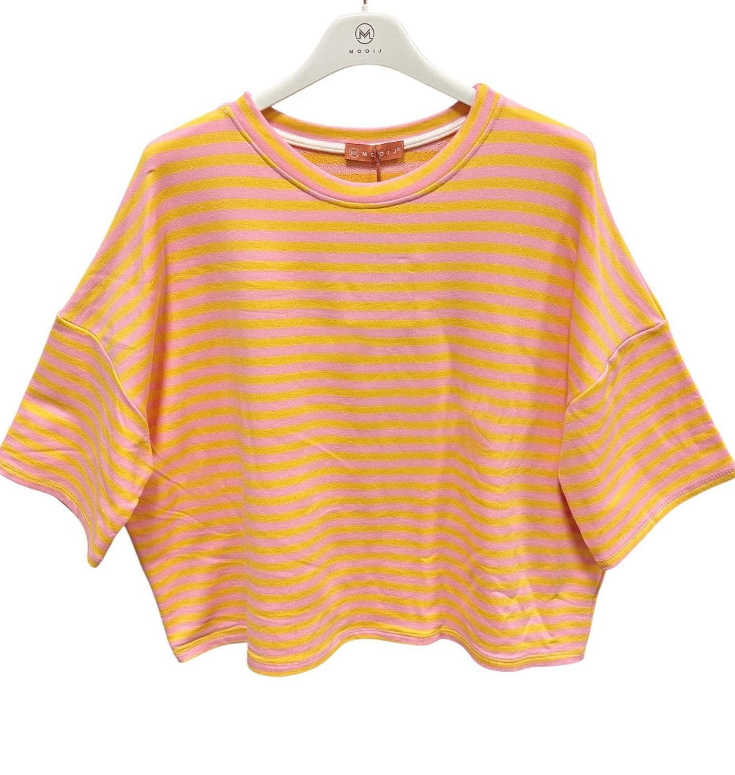 Gestreept oversized dames shirt met driekwart mouwen in 8 verschillende kleurcombinatie's van Piek Fashion