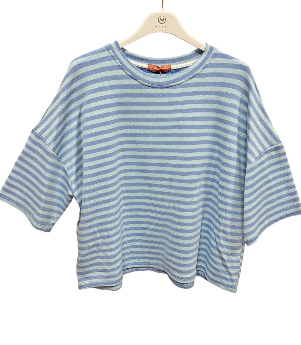 Gestreept oversized dames shirt met driekwart mouwen in 8 verschillende kleurcombinatie's van Piek Fashion