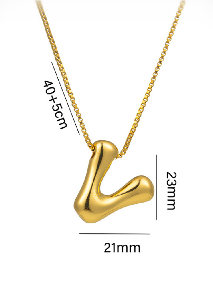 Stainless steel ketting met letter initialen hanger in bubble vorm in goud of zilver van Piek Fashion